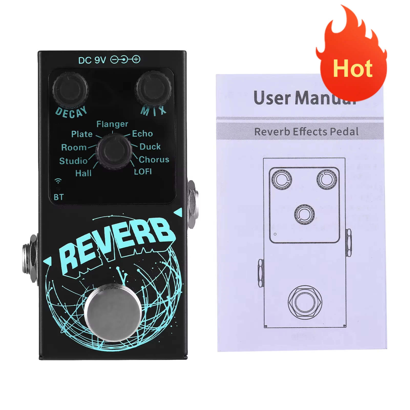 Guitar Effects Pedal Digital Reverb Guitar 9 Different Reverb Guitar Pedal Wireless Accompaniment DECAY/MIX Luminous for Guitar