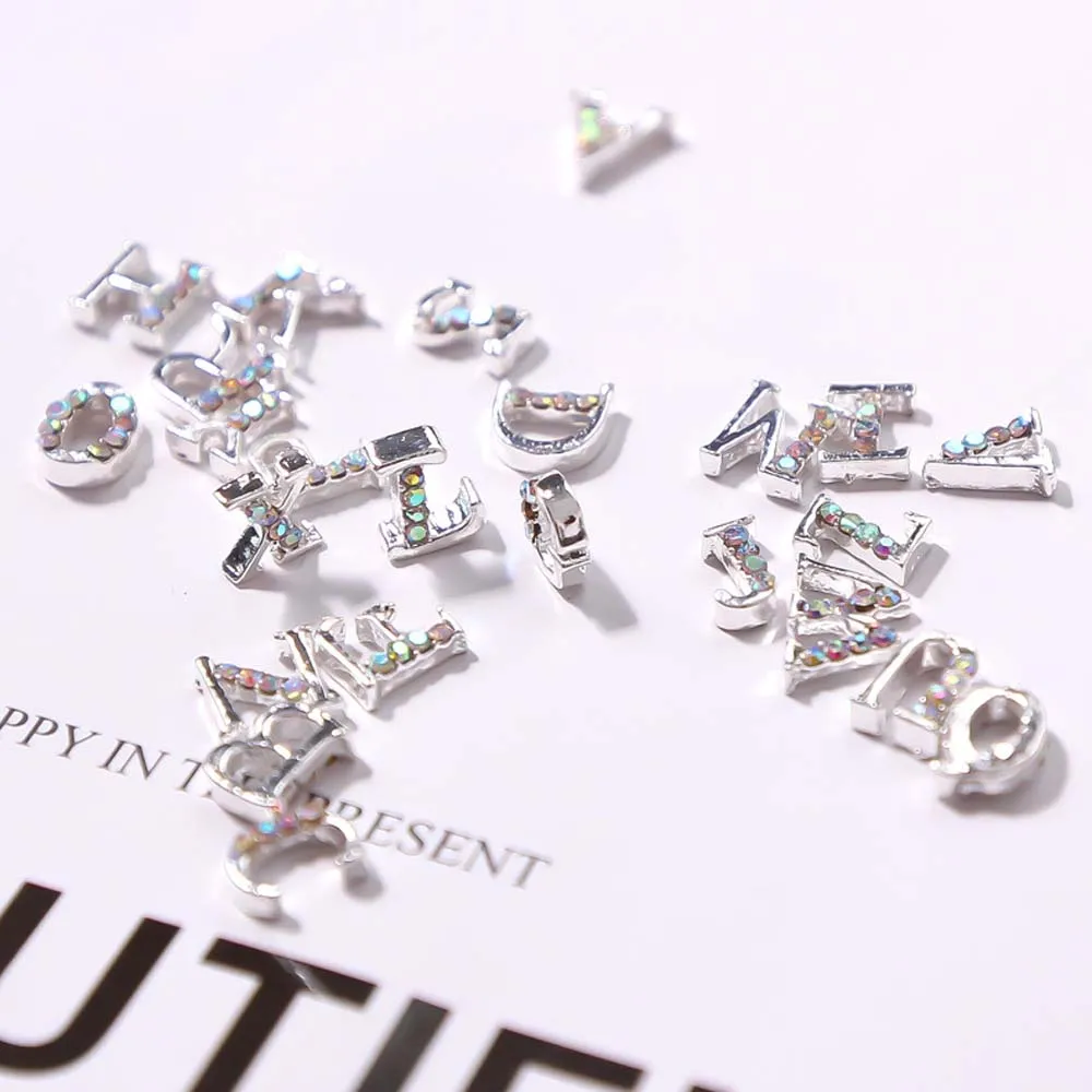 10pcs 3D Letter Metal Nail Charms 3D Alloy Alphabet Nail Art Acrylic Tips Decoration DIY Glitter Luxury Nail Accessories