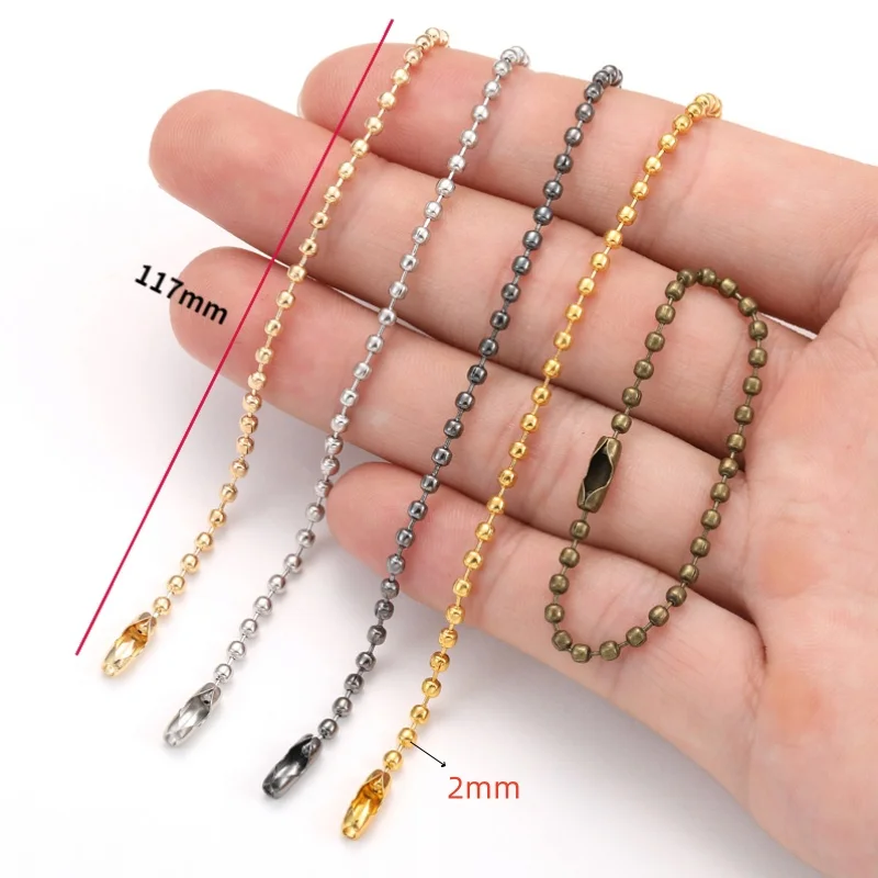 15pcs 2mm Ball Bead Chains Fits Key Chain Hand Tag Connector For DIY Bracelet Jewelry Making Accessorise Length 17cm