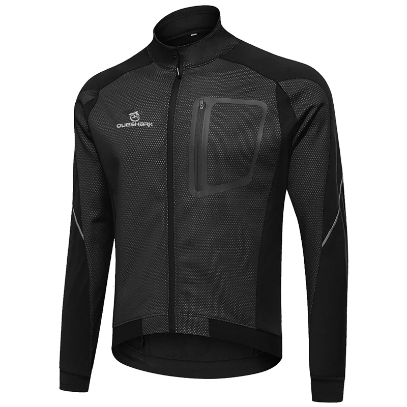 QUESHARK Men Fleece Thermal Winter Long Sleeve Cycling Jacket Windproof Waterproof MTB Road Bike Windbreaker Bicycle Jersey