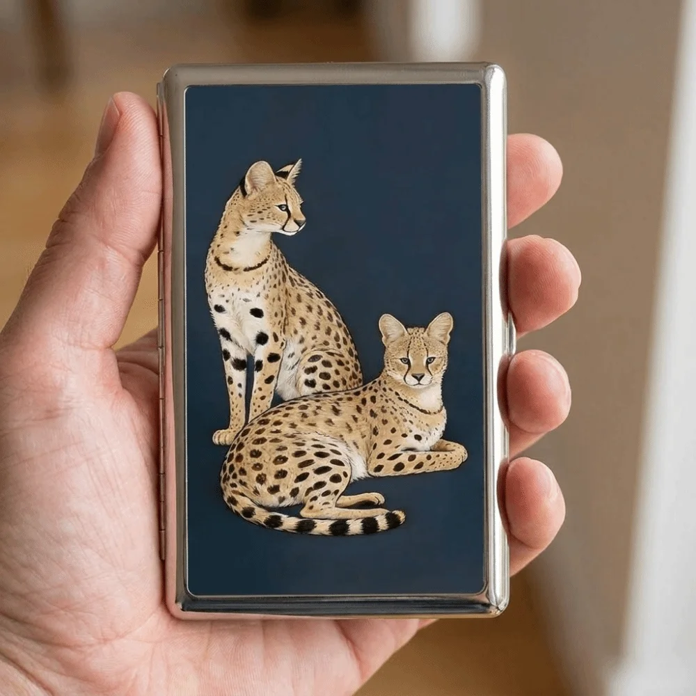 Art Deco Metal Card Holder Slim Hard Shell Cash Case Rounded Corners Printed Lid Money Organizer Travel