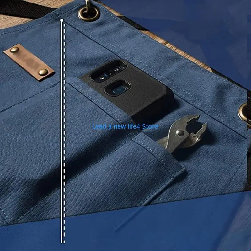 Y55E Stenffy Multifunzionale Apron Durevole tela durevole, cinturini croce regolabili, tasche multiple per barbecue, cucina
