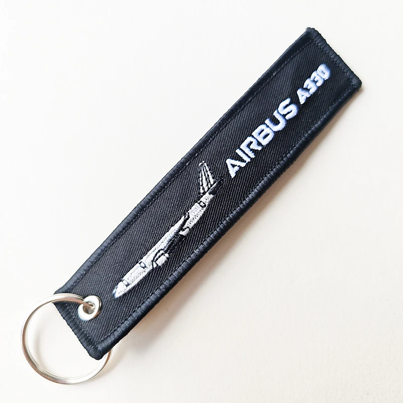 MiFaViPa Black Embroidery Airbus A330 Key Chain Airplane Keychain Fashion Trinket Flight Crew Pilot Aviation Aircraft