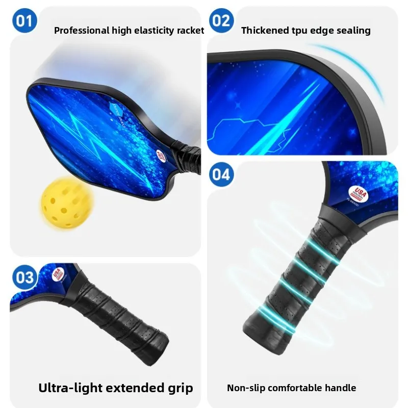 Pickleball Paddle Fiberglass Surface Honeycomb Core Lightweight Waterproof Racket UV Print Non Slip PU Grip Outdoor Racquet