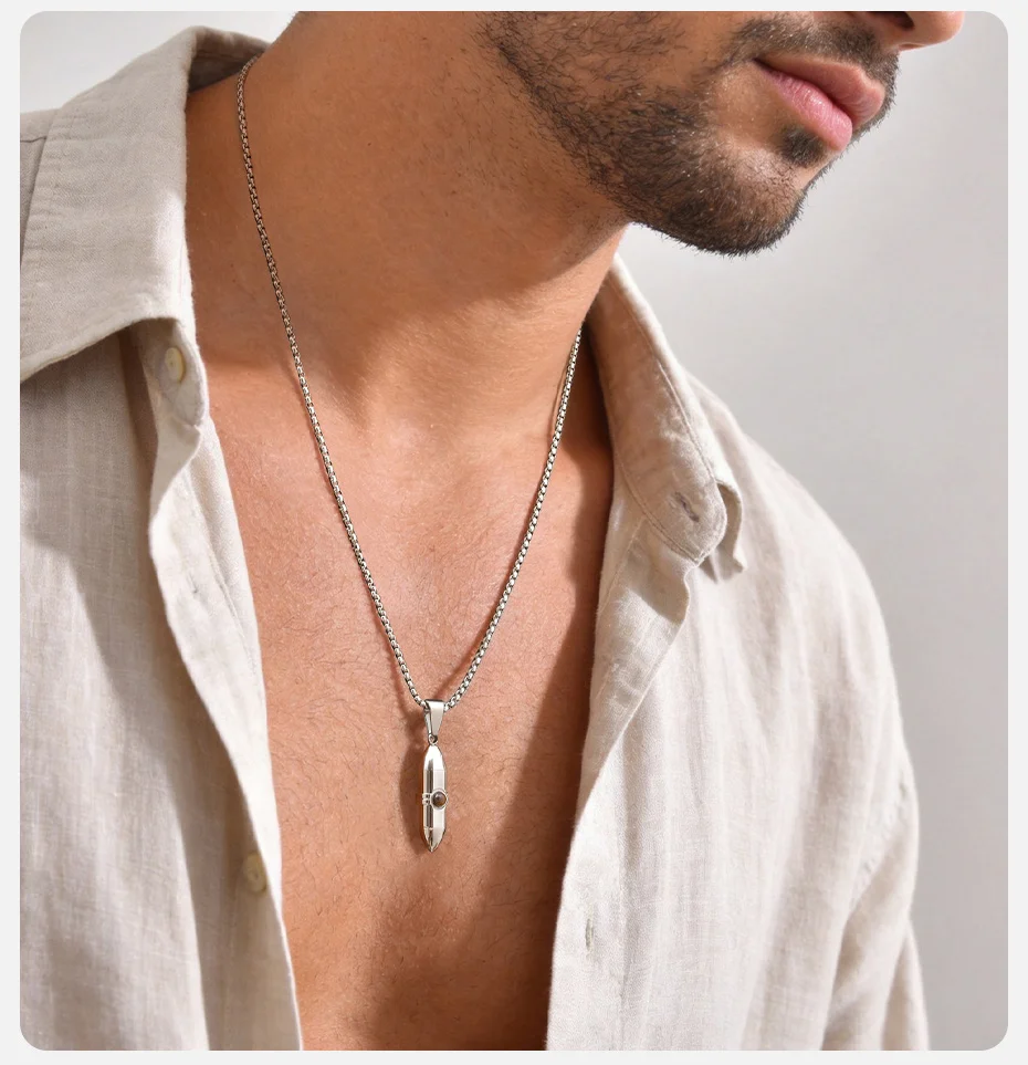 Vnox Herren-Halskette mit Kremationsanhänger für Asche, Edelstahl-Anhänger mit Naturstein, Gothic-Kettenhalskette für Biker – Detail 3