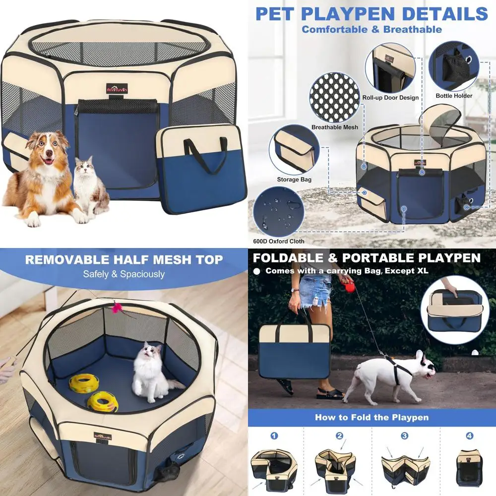 

Portable Foldable Pet Playpen with Carrying Bag, Suitable for Dogs, Cats, Puppies, Rabbits, Outdoor and Indoor Use, Removable Sh
