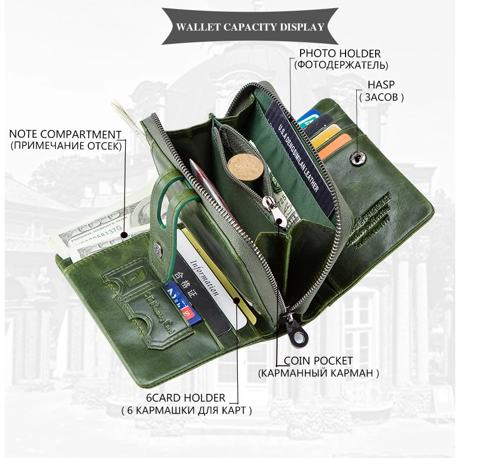 Contacts\'S Fashion Women Short Wallets Genuine Leather Woman Wallet Zipper Coin Purse With Card Holder Money Bags Large Capacity