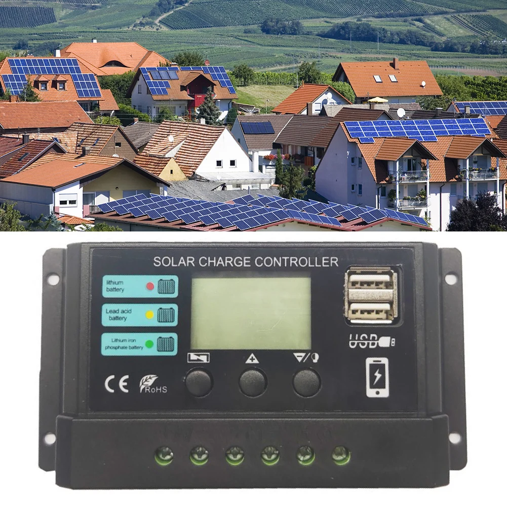 30A Solar Panel Charge Controller Dual USB Port 12V 24V Solar Panel Voltage Regulator for Lithium Iron Phosphate Battery