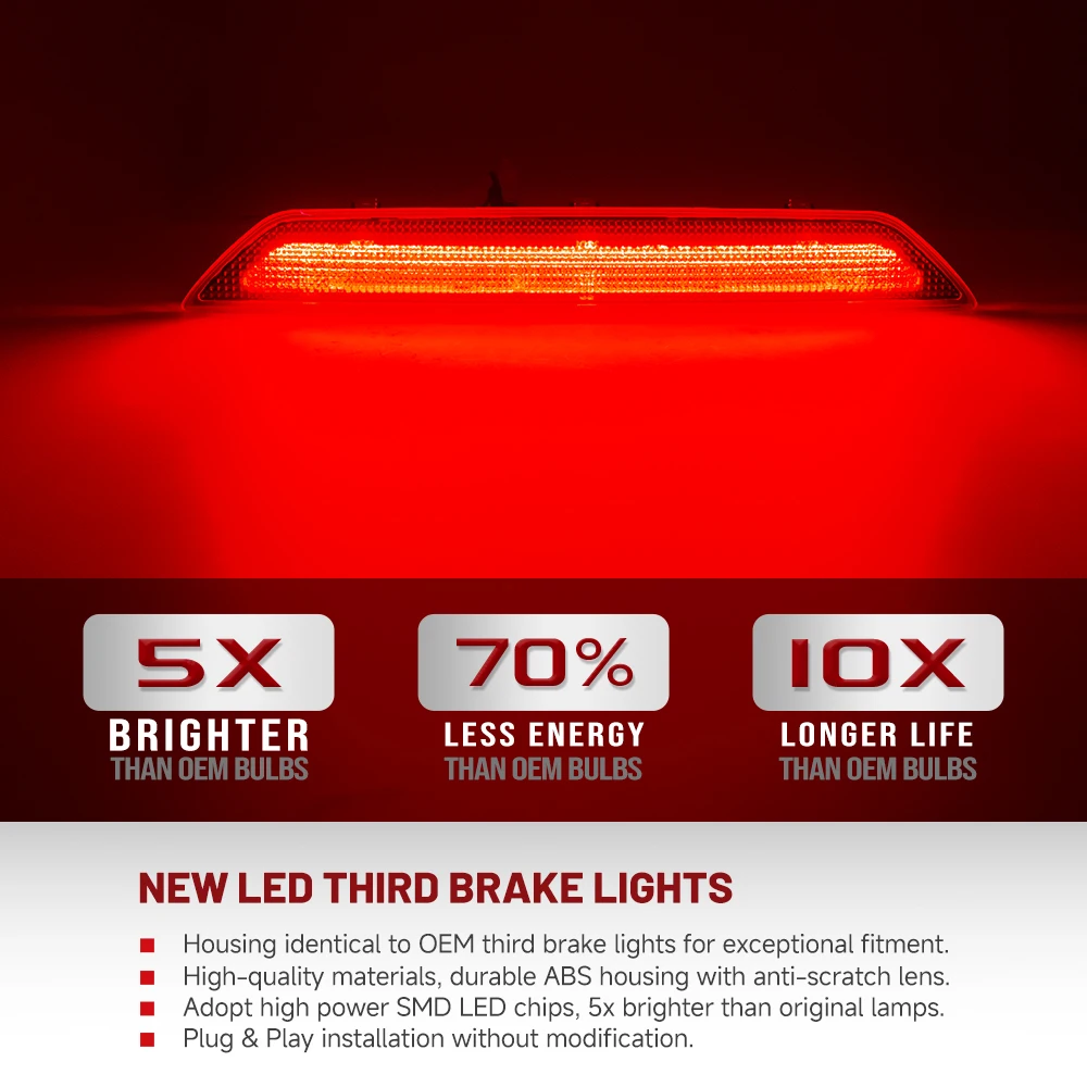 Red LED High Level 3rd Brake Light For Ford Transit Tourneo Custom MK1 2012-2023 Liftgate Tailgate Doors Tail Warning Stop Lamp