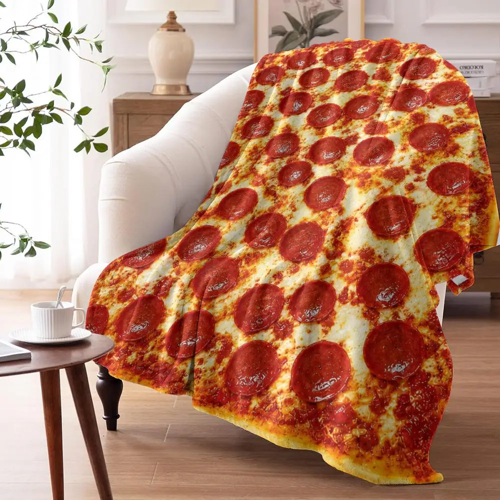 Pepperoni Pizza Throw Soft Flannel Throw Summer AC Blanket Lightweight Cool Nap Blanket for Sofa Bed Couch Travel