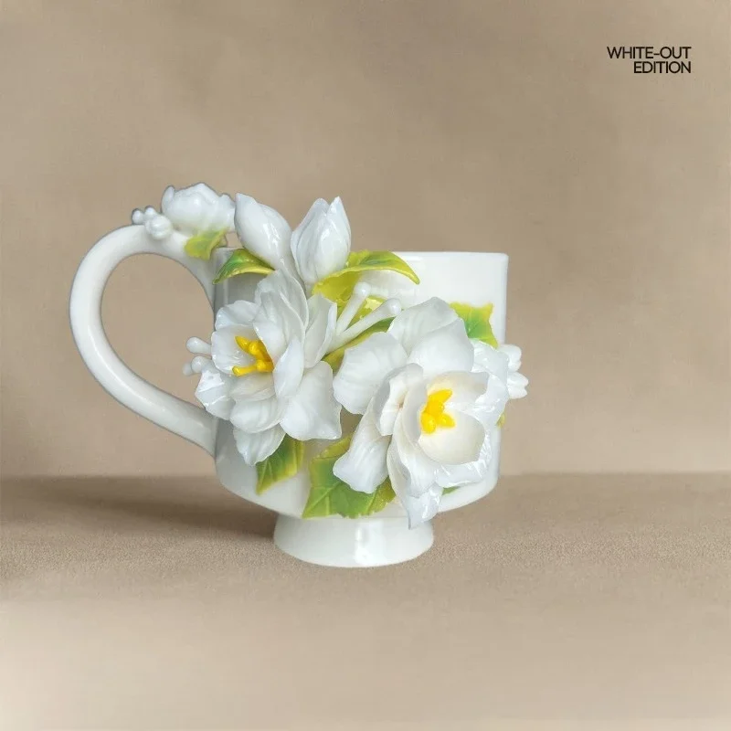 Hand pinched flower jasmine ceramic cup coffee cup master cup birthday gift Mid-Autumn Festival gift