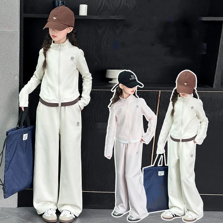 

Осенний детский спортивный костюм для девочек, школьное лоскутное пальто на молнии для девочек, детские прямые спортивные штаны для девочек, комплекты из двух предметов для девочек от 4 до 14 лет