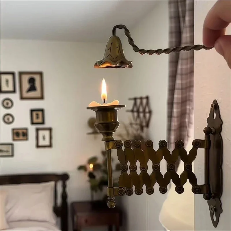 

Vintage Extending Candle Holder Retro Retractable Adjustable Taper Candle Stand Antique Rust-Resistant Candlestick Wall Decor