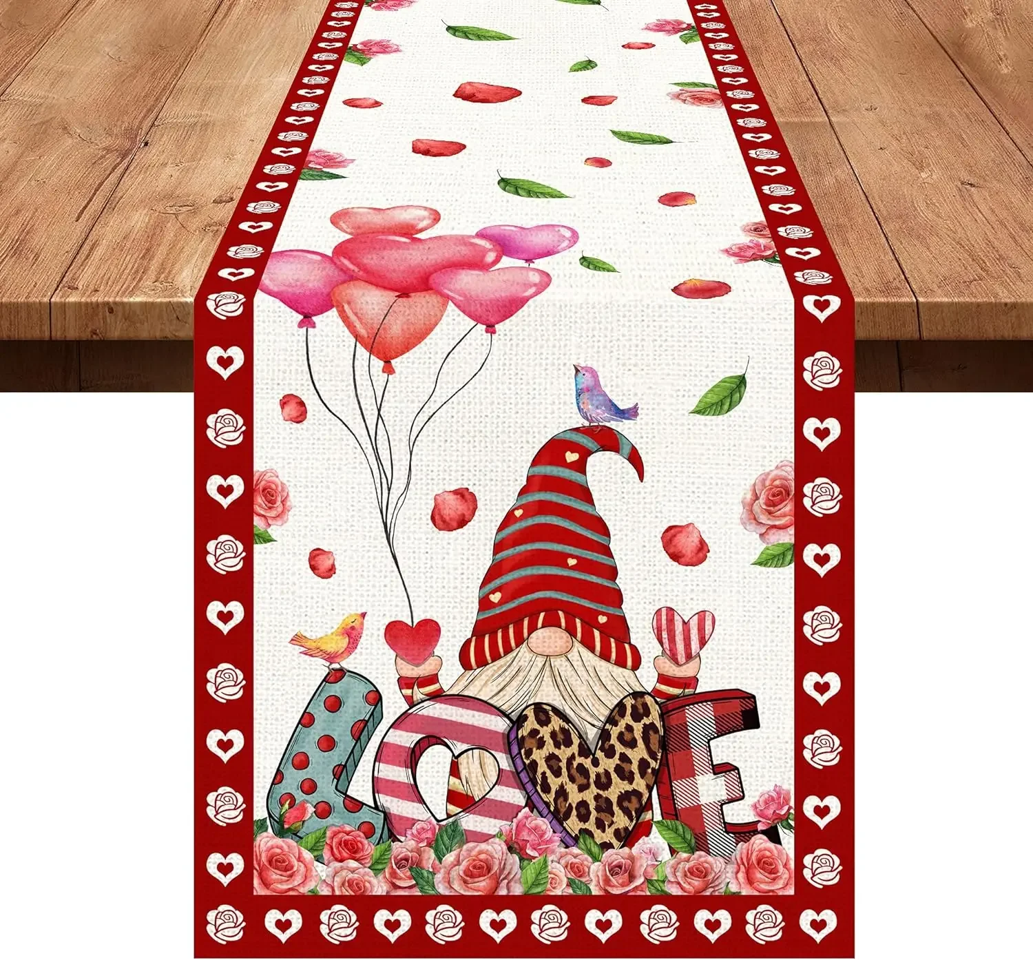 Valentine's Day Gnome Love Linen Table Runner Wedding Party Decor Valentine Theme Dining Table Runner Dresser Scarf Table Decor