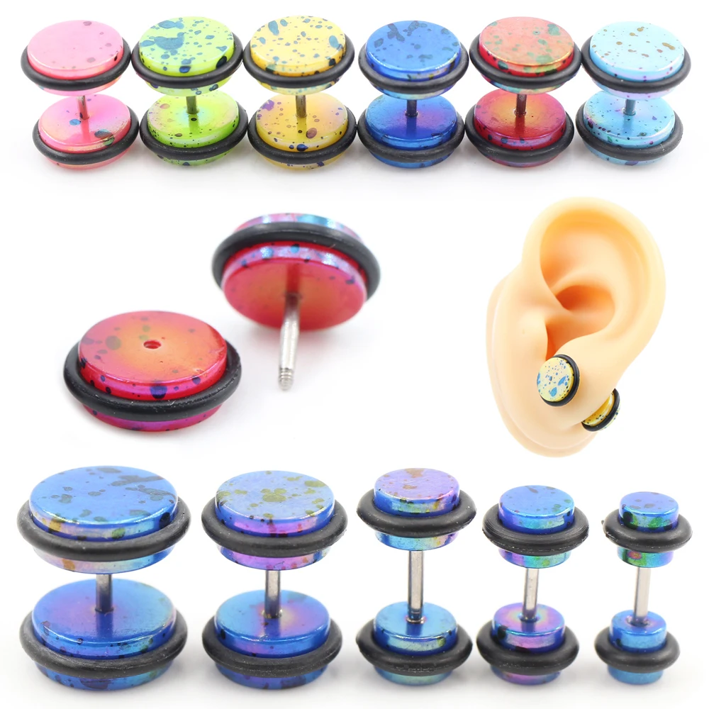 Alisouy 2 Stück runde bunte gepunktete Acryl-Ohrringe für Männer und Frauen, Unisex, Hantel-Ohrstecker, Tragus-Helix-Piercing-Schmuck