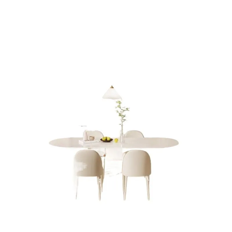 Light luxury island rock slab, dining table peanut rack, modern simple cream style small apartment dining table combination r