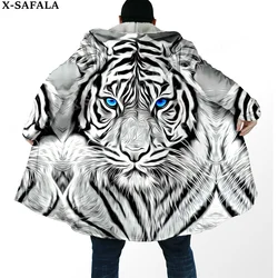 The King White Tiger Skin Myth 3D Print Thick Warm Hooded Cloak Men Overcoat Coat Windproof Fleece Cape Robe Hooded Blanket-1