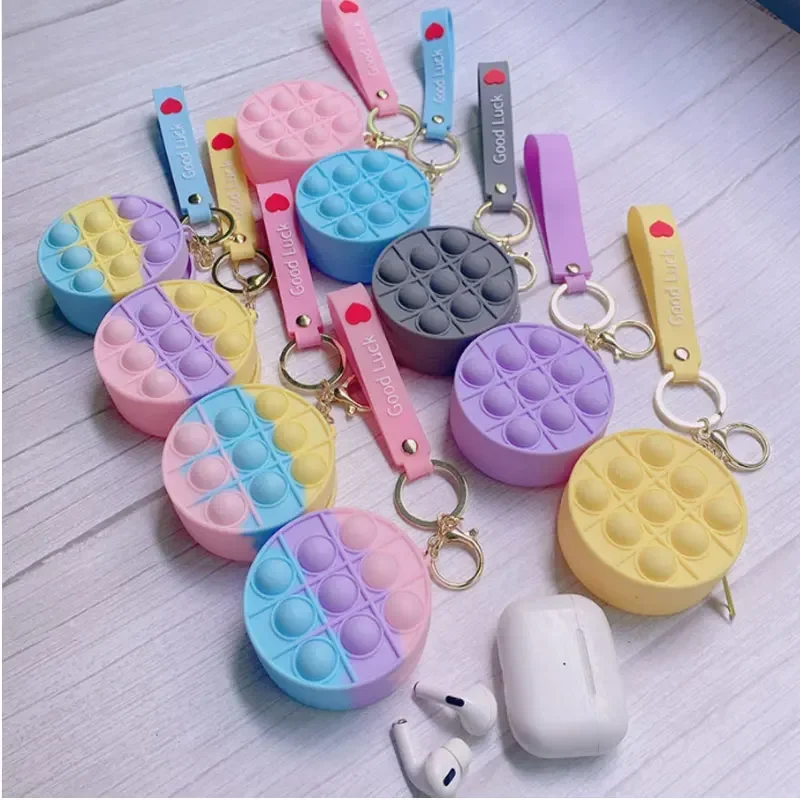 1PSC New Colorful Simple Dimple Messenger Bag Fidget Toys Push Bubble Antistress Children Toy Pop Its Keychain Wallet Wholesale