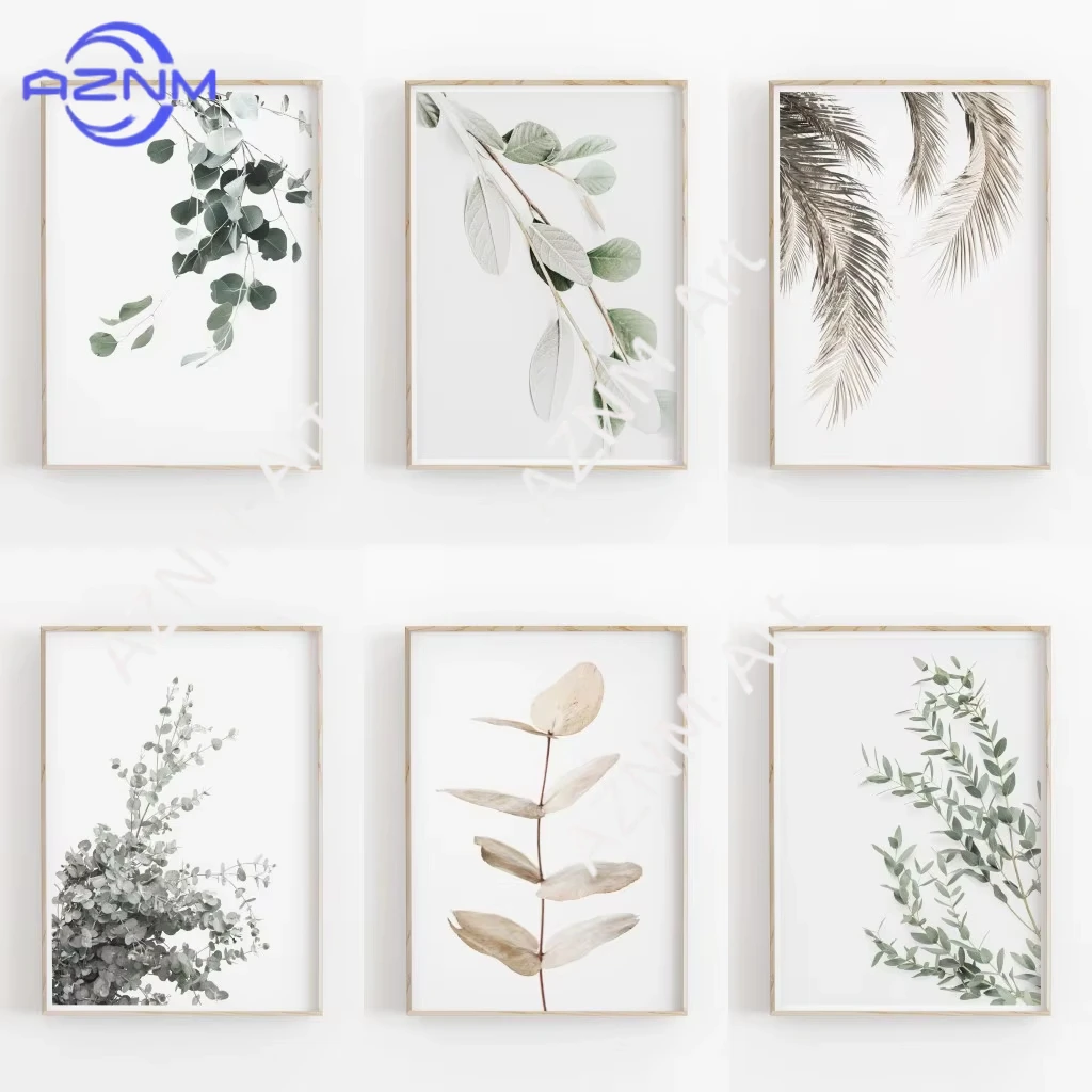 1PC/6PCS Minimalist Aesthetics Nordic Botanical Poster Canvas Painting Eucalyptus Palm Leaves Art Plant Printable Wall Decor