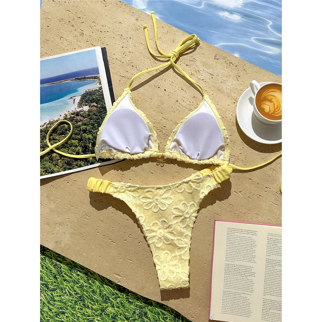 2026 Blumenmuster Neckholder-Bikini Damen-Badeanzug Zweiteiliger Bikini-Set Brasilianischer Badeanzug Badebekleidung V8270 – Detail 6