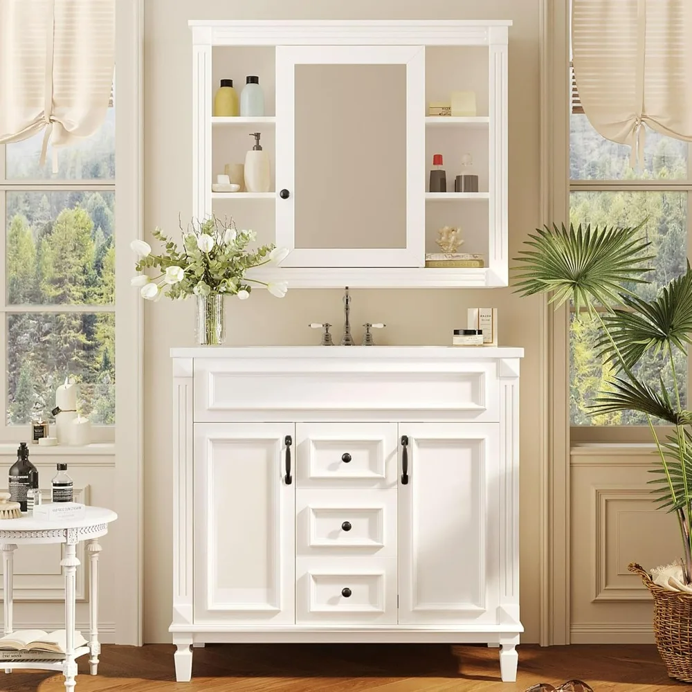 

36” Bathroom Vanity with Sink, Bathroom Vanity Cabinet with Matching Mirror Medicine Cabinet, Bathrooms Storage Cabinets