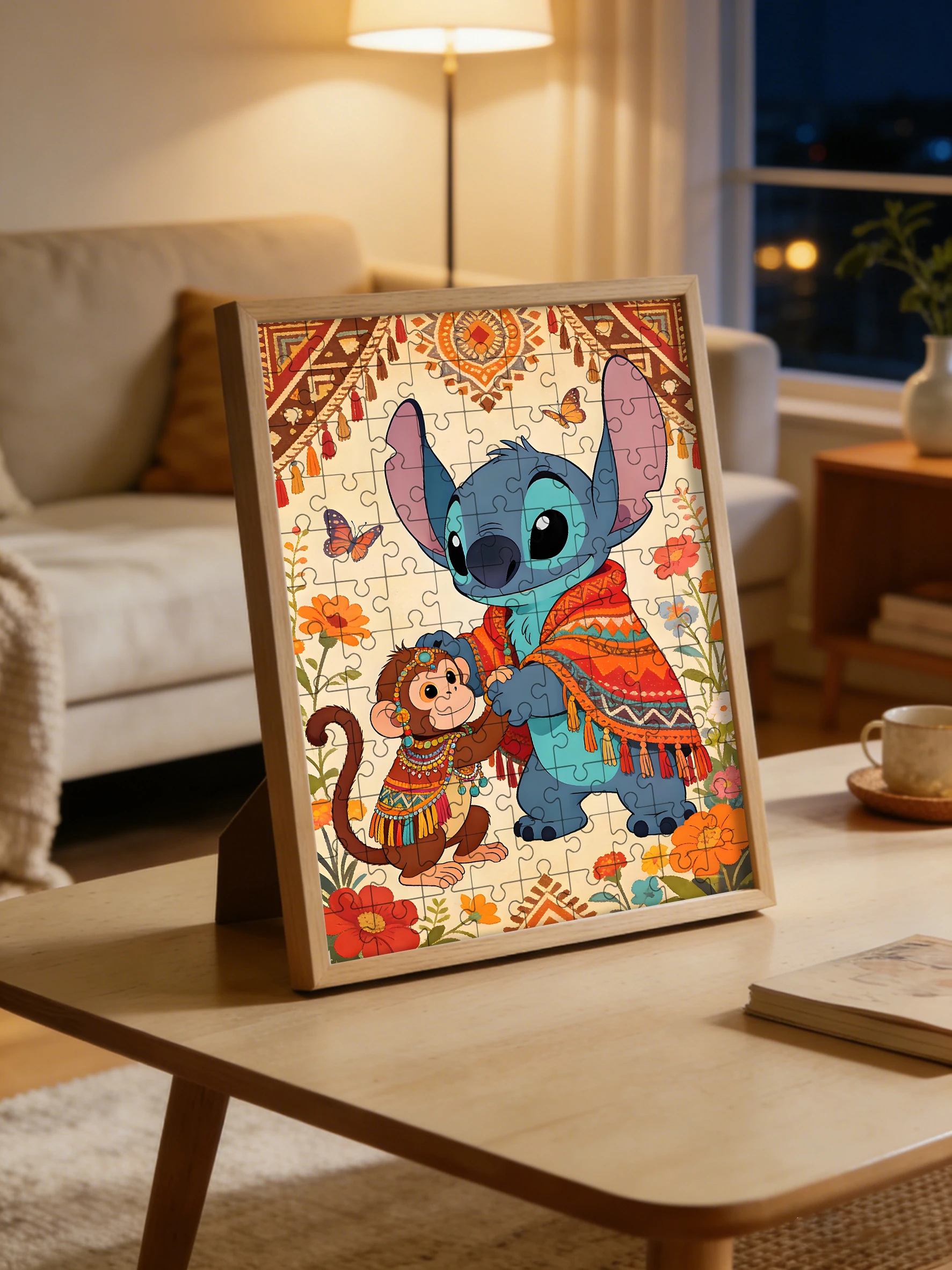 Disney Ethnic Style Stitch Wooden Floor Puzzle Game 1pc 108/200/300/500 Pieces Available Difficulty Levels