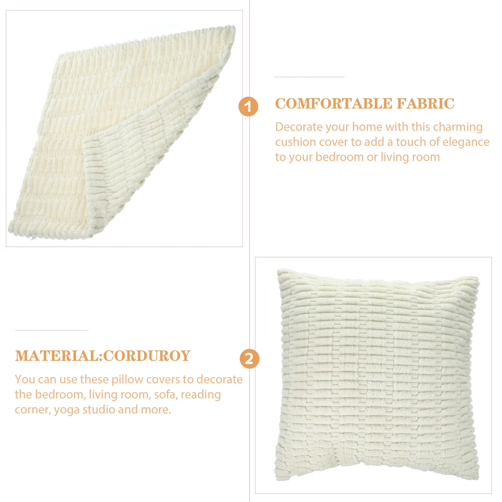 

2 Pcs Pillow Covers 45x45cm Beige Home Decor Square Cushion Cases Comfortable Sofa Throw Pillow Protectors Multi-function