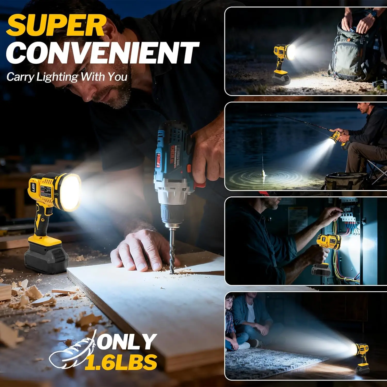 20V LED Work Light / Flashlight For DeWalt - Handheld Spotlight Far Distance 1500 Lumens Cordless Spotlights Power tools
