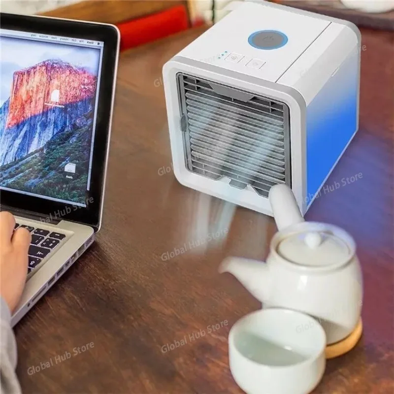 Household Cooling Fan, Small Silent Portable Humidifying Fan, Desktop Inverter Mini Air Cooler with Spray Function