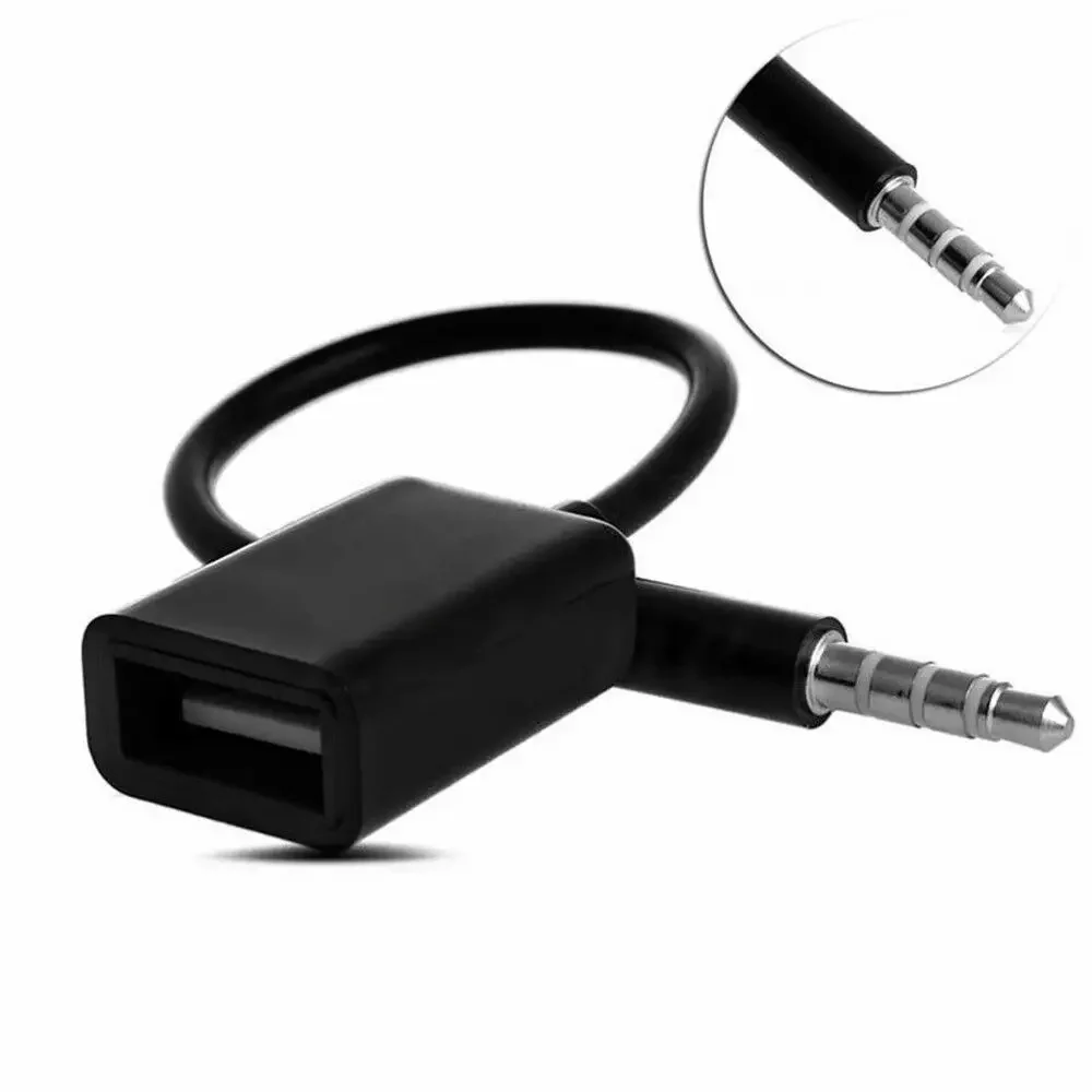 3.5mm Male AUX Audio Plug Jack To USB 2.0 Female Converter Cable Cord For Car MP3 Car Accessories Black Length 15cm