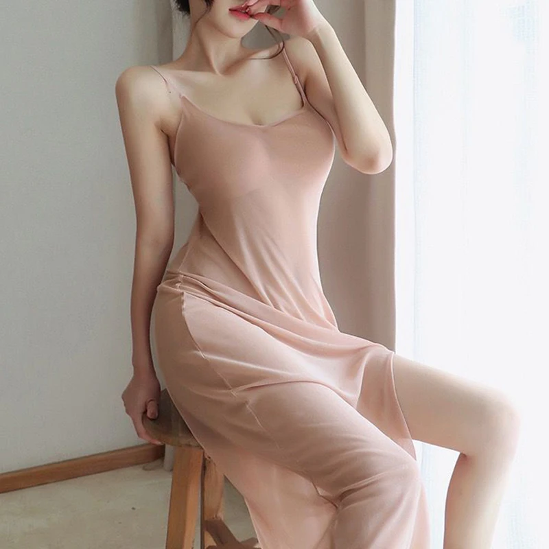 Sexy Women\'s Nightdress Sexy Lotus Hem Sling Dress Chemise Mini Nightgown Sleepwear Sleeveless Night Gown Bathrobe Nightdress