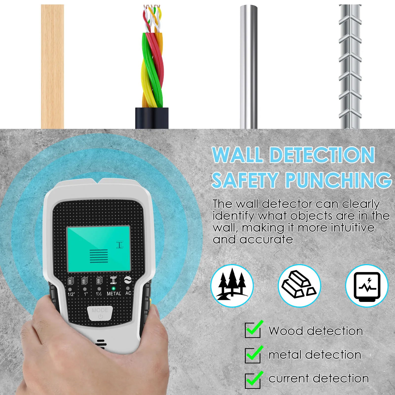 Stud Finder Wall Scanner 5 in 1 Precise Wall Wood Metal Stud Detector LED Display Stud Sensor Beam Finder Battery Operated Edge