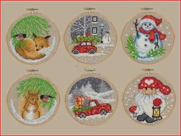 

Round Christmas Wall Picture Beautiful Lovely Counted Cross Stitch Kit Sew Cozy Sewing Room Machine Dim 72378