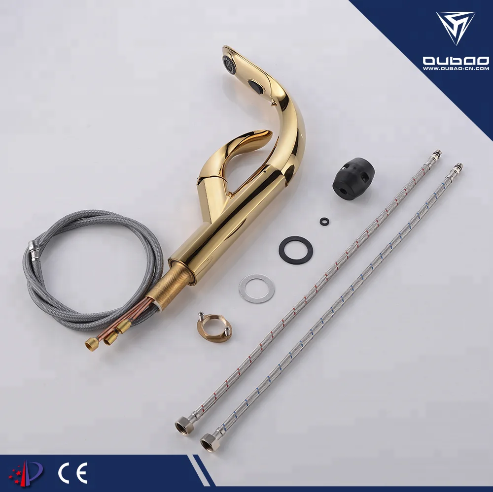 Luxury Brass Pull Out Faucet Gold Kitchen Sink Faucet