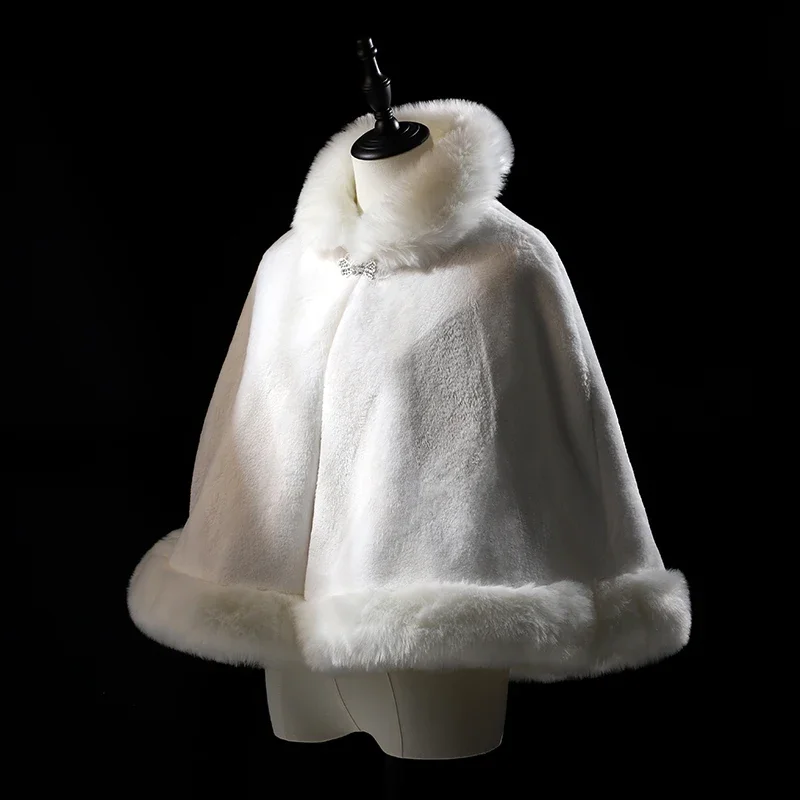 Chal de novia blanco, chaqueta de boda y vestido de noche, capa a juego de invierno