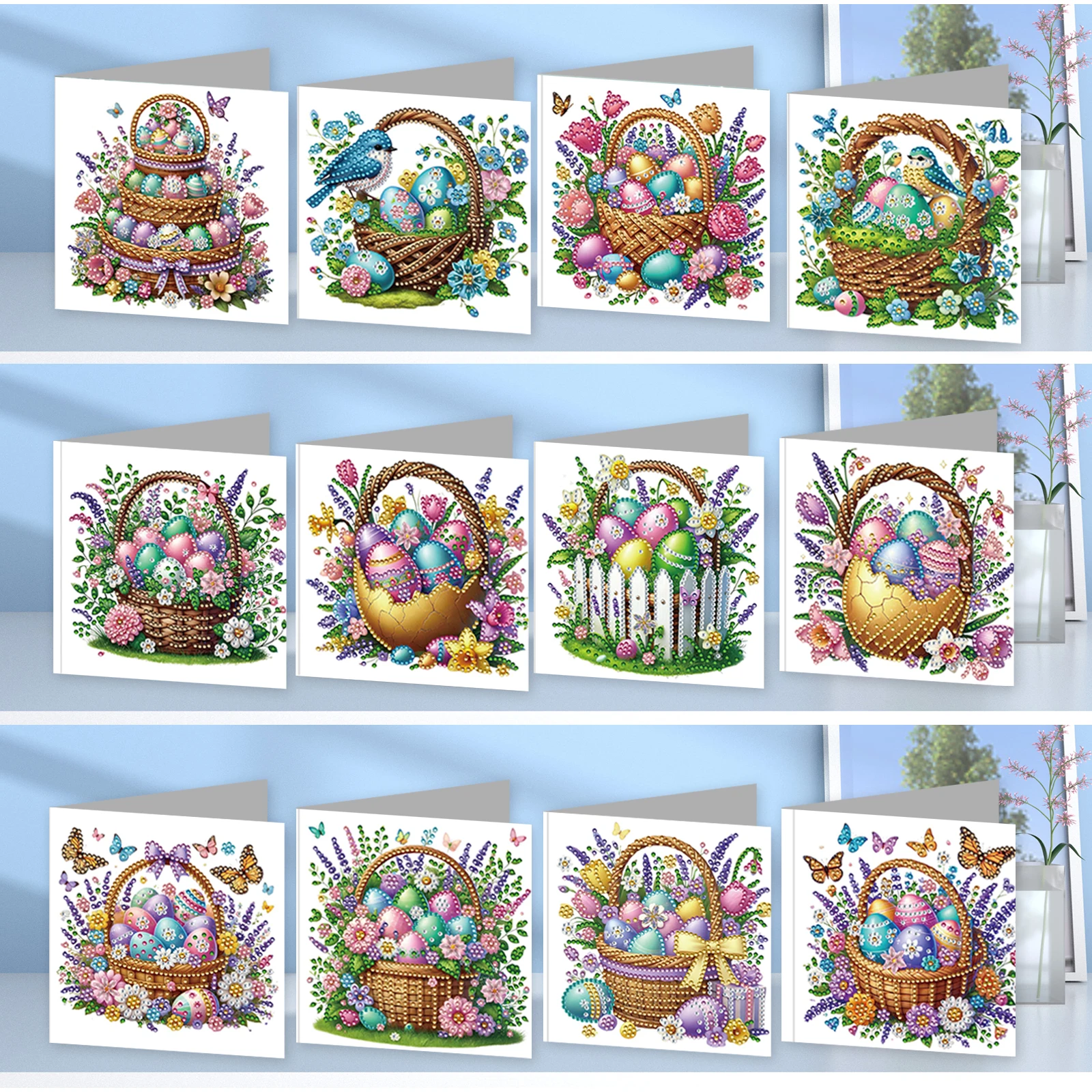 

12 Packs Easter Egg Basket DIY Diamond Painting Greeting Card Kit for Adults