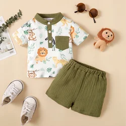 2PCS Infants Baby Boys Summer Fashion Clothes 3-24M Toddler Baby Boys Cute Cute Animal Printed Gentleman's suit