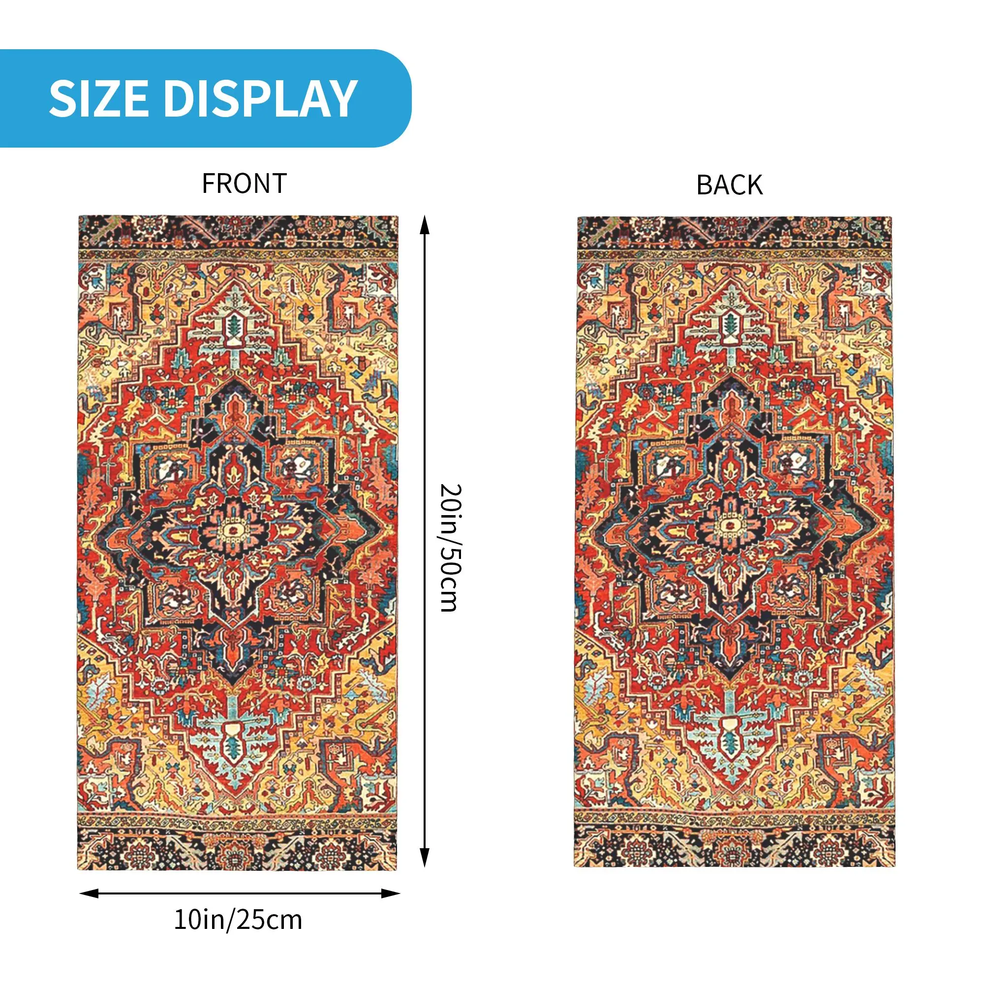 Heriz Persian Carpet Print Bandana Neck Gaiter Printed Wrap Mask Scarf Headwear Hiking Fishing Unisex Adult Windproof