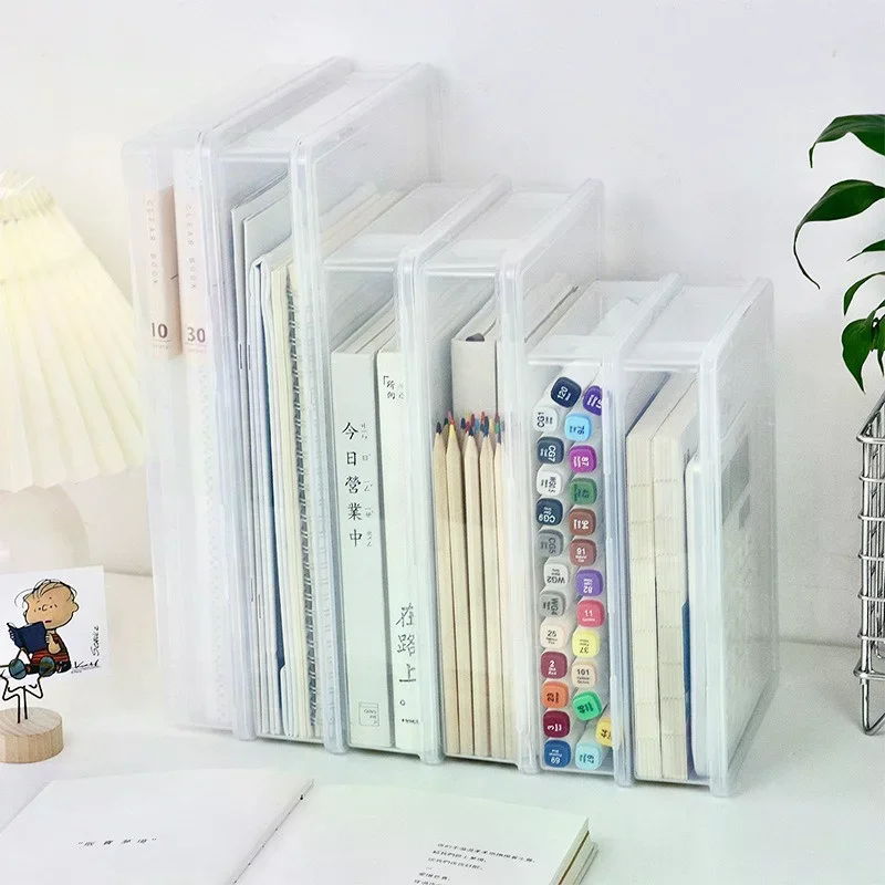 

A4 File Storage Box Transparent Portable Document Organizer Dust-proof Plastic Stationery Storage Case Office Desktop Supplies