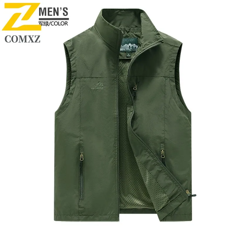 

2025Men Outdoor Casual Mesh Vest Summer Photog Fishing Sleeveless Multi-Pocket Breathable Utility Waistcoat Lightweight Workwear