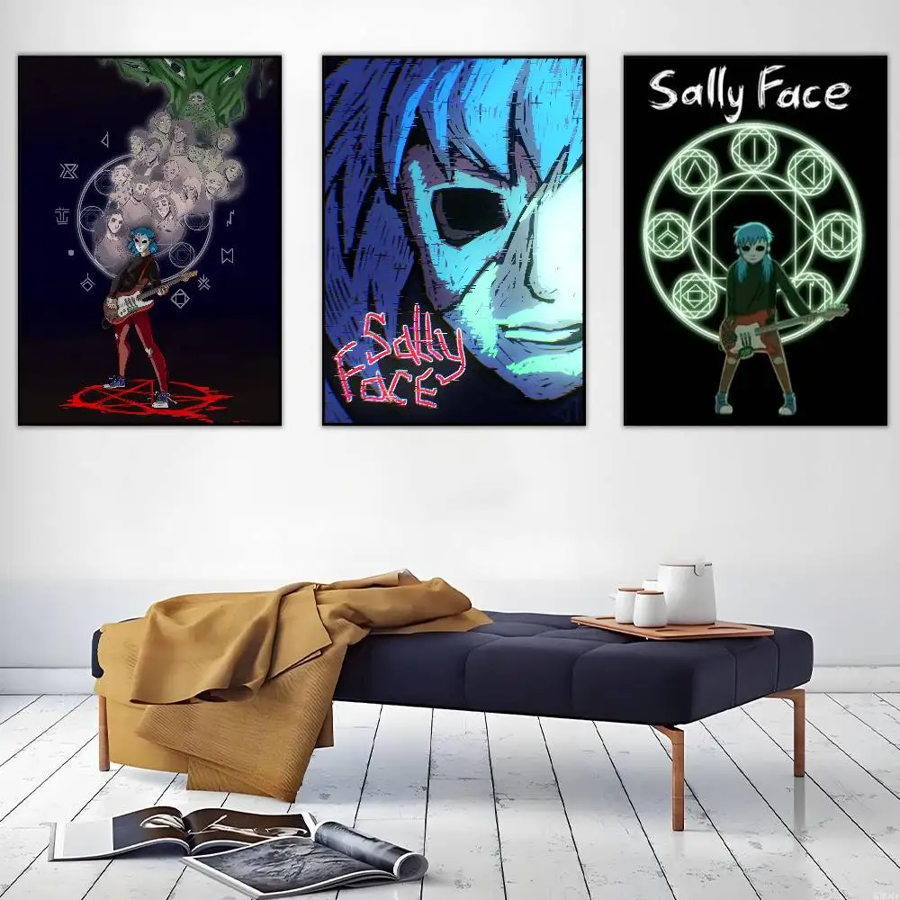 Game S-Sally Face Horror Cool Poster HD Sticky Wall Art Printing Waterproof Home Living Bed Room Bar Aesthetic Decor