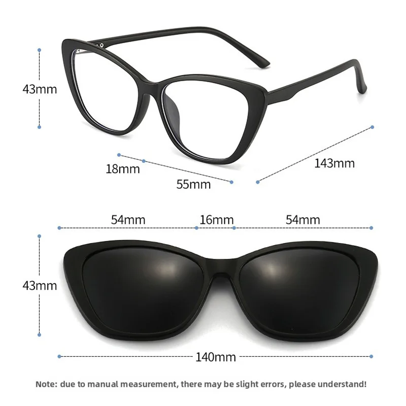 New Myopia Cat-Eye Sunglasses - PC Trendy Large-Frame Eyeglass Frame With Colorful Inserts Retro Plain Lenses