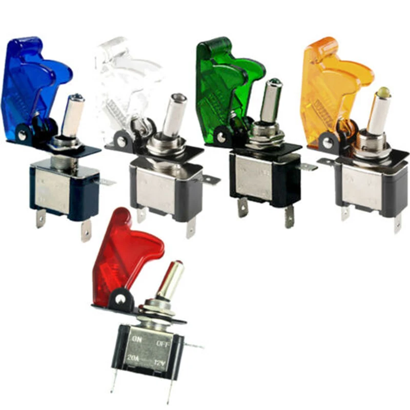 1pcs 12V Red Blue Green Yellow White Auto Car Boat Truck Illuminated Led Toggle Switch With Safety Aircraft Flip Up Cover Guard