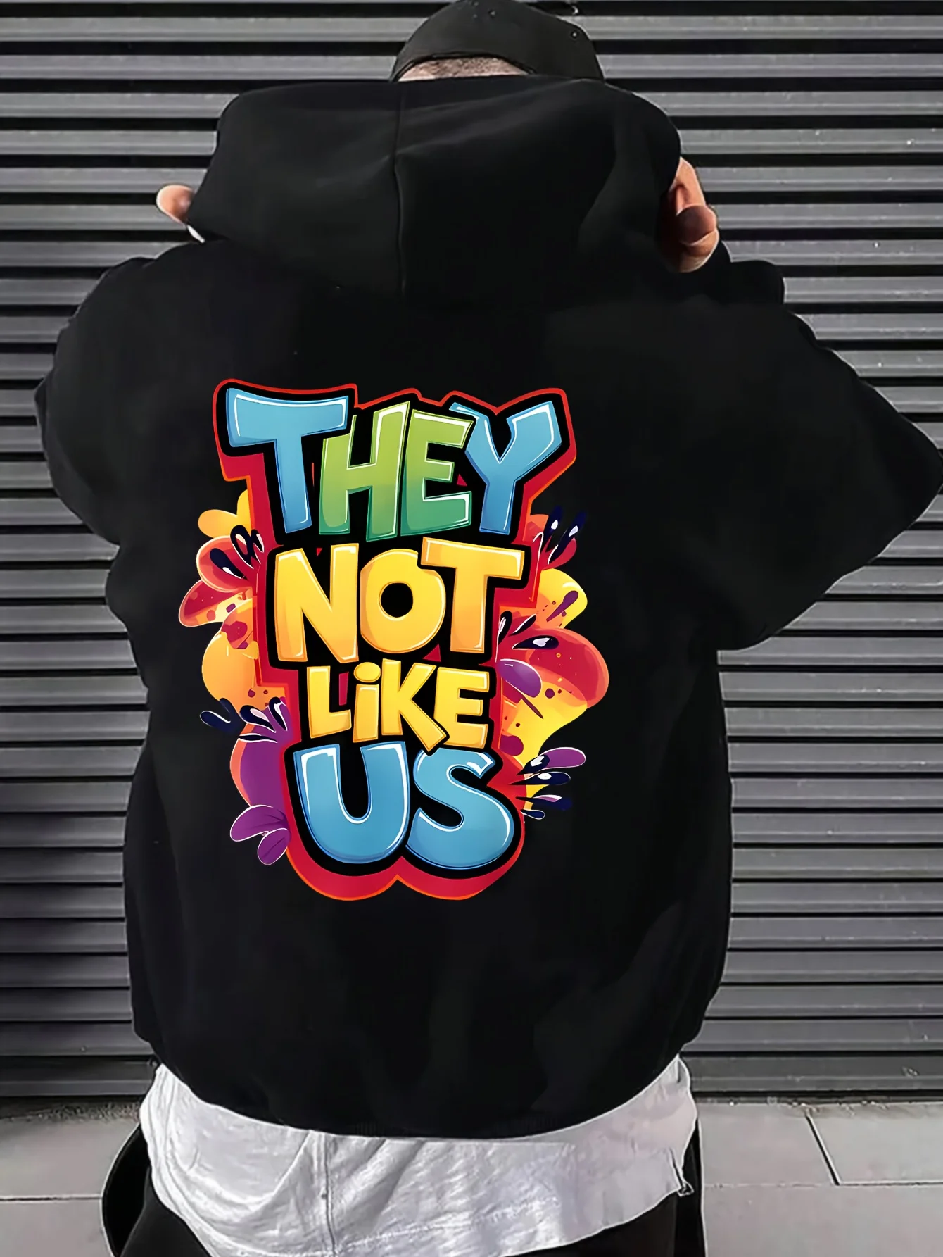 Unisex They Not Like Us Headband Sweatshirt - Black with Colorful Abstract Water Drop Pattern and 
