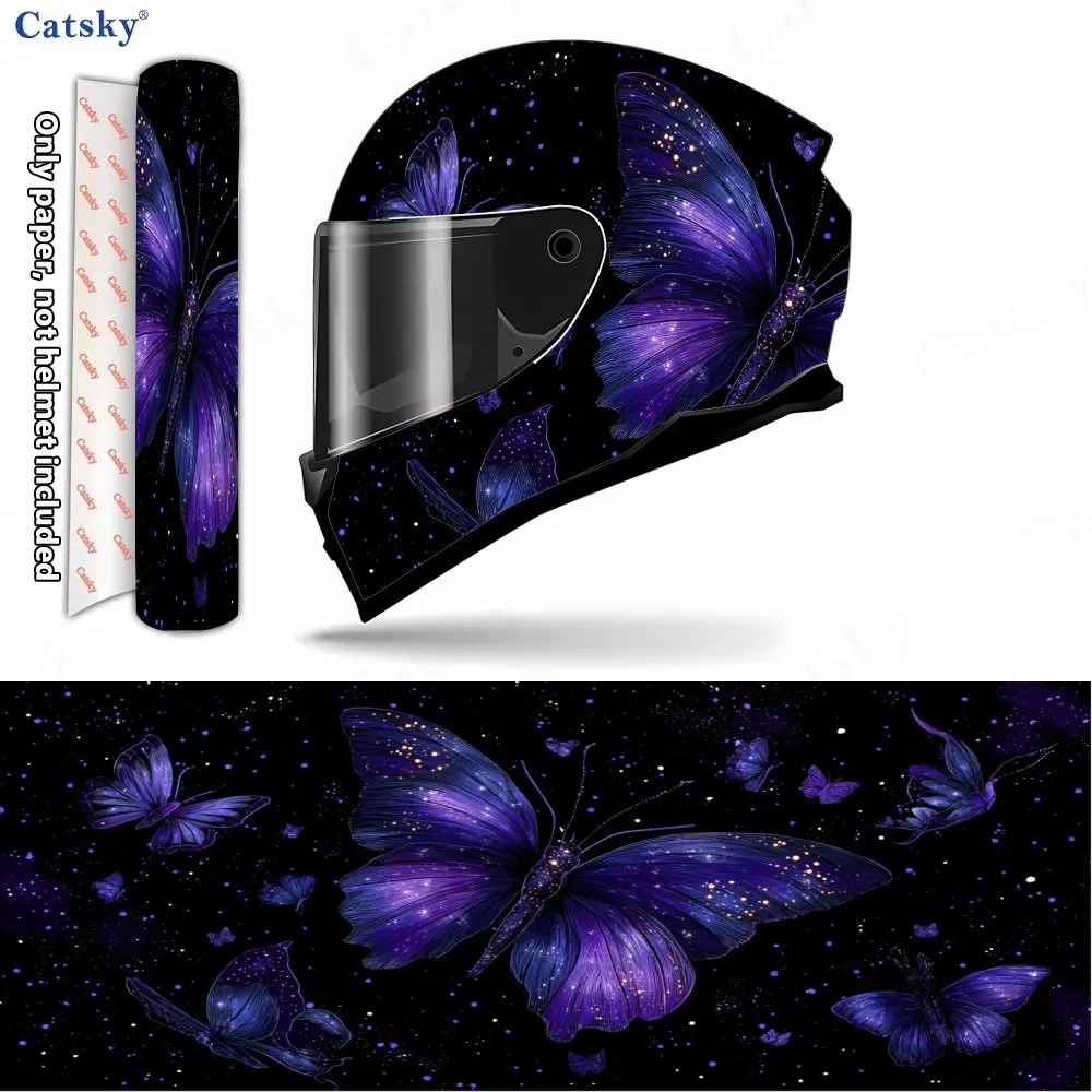 

Dreamy Galaxy Butterfly Art Helmet Vinyl Wraps, Waterproof Scratch-Resistant Full Face Helmet Decals, Durable PVC Decoration Pro