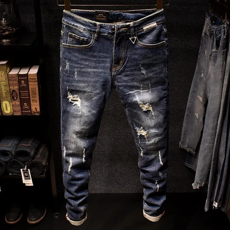 

Весенне-осенние новые модные трендовые рваные эластичные джинсы, мужские повседневные удобные спортивные джинсы высокого качества