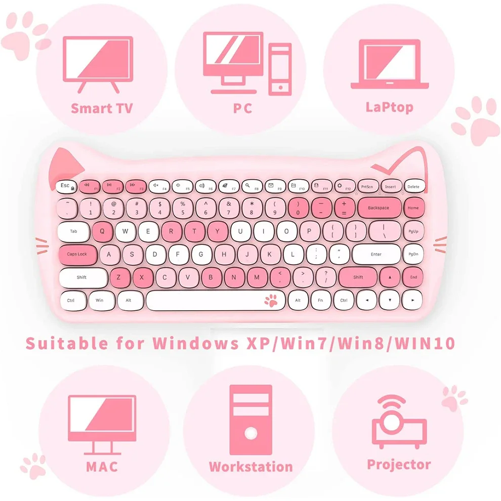 Cute Wireless Keyboard Mouse 2.4GHz Retro Quite Colorful Wireless Keypad Mouse Compatible with Windows PC, Desktop, Laptop