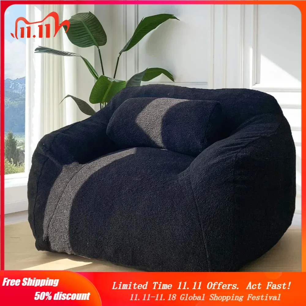 

Giant Bean Bag Chair with Pillow, Boucle Bean Bag Sofa for Adults,Large Upholstered Bean Bag Couch Lazy Sofa with Filler