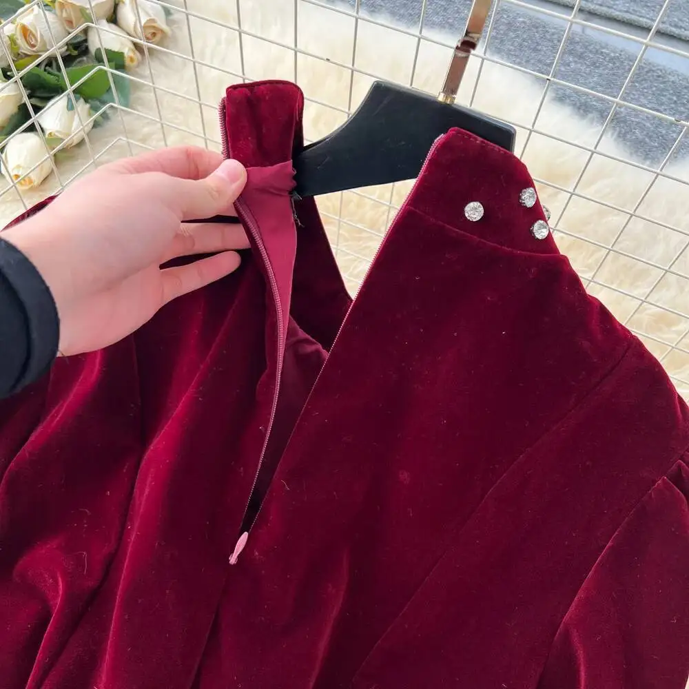 Chic vintage lanterne manches longues velours élégant fée mode coréenne automne femmes vêtements