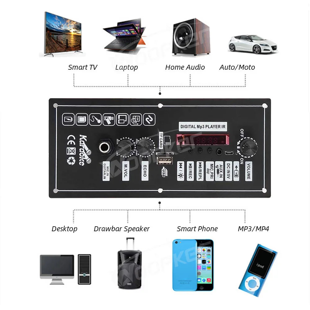WOOPKER 3.7V Scheda Amplificatore 30W Amplificatore con Supporto di Controllo Remoto Bluetooth AUX U-Disk MIC per 5-8 Pollici Altoparlante Auto Casa FAI DA TE